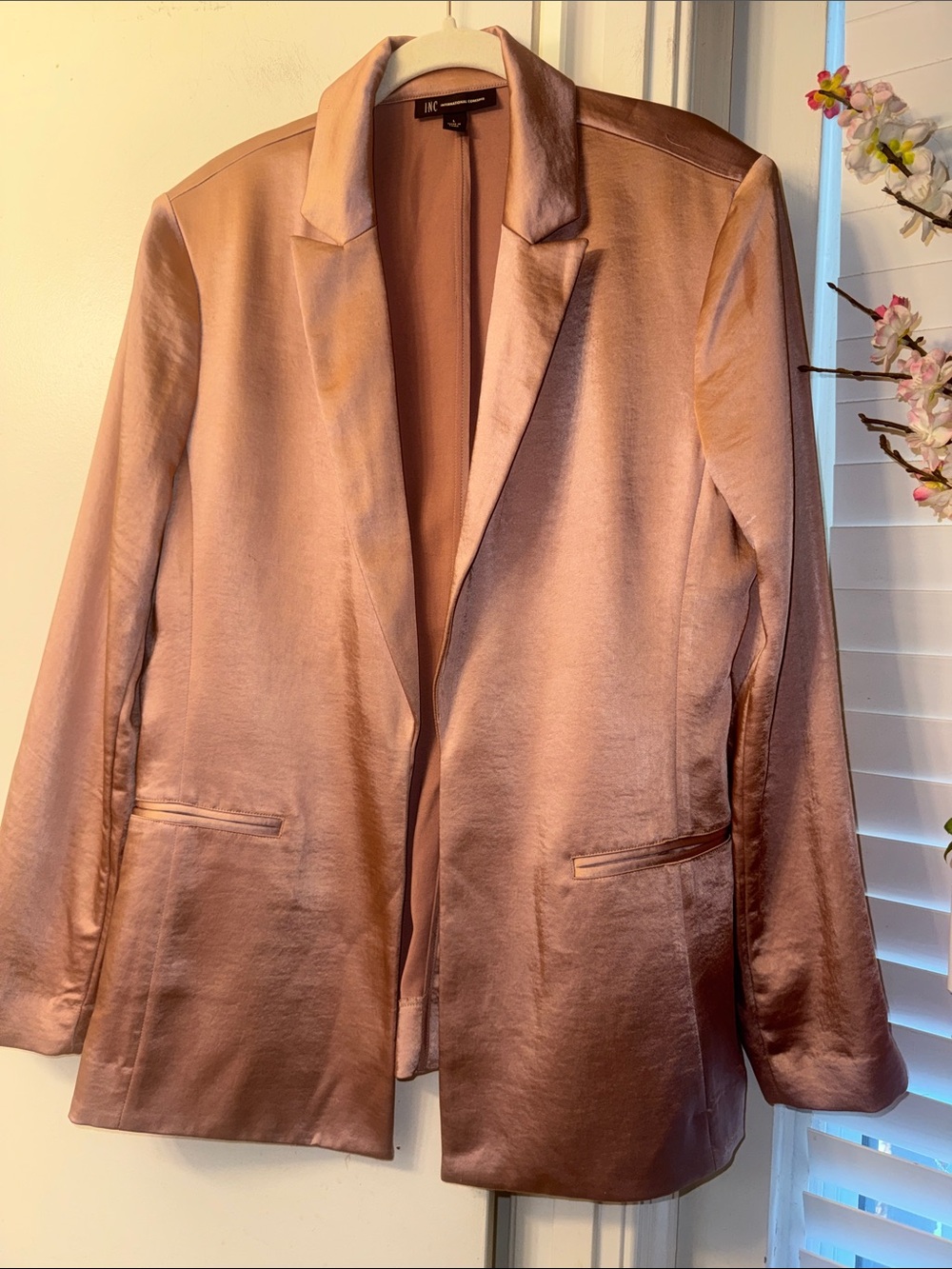 INC International Concepts Satin Blazer in Blush Pink